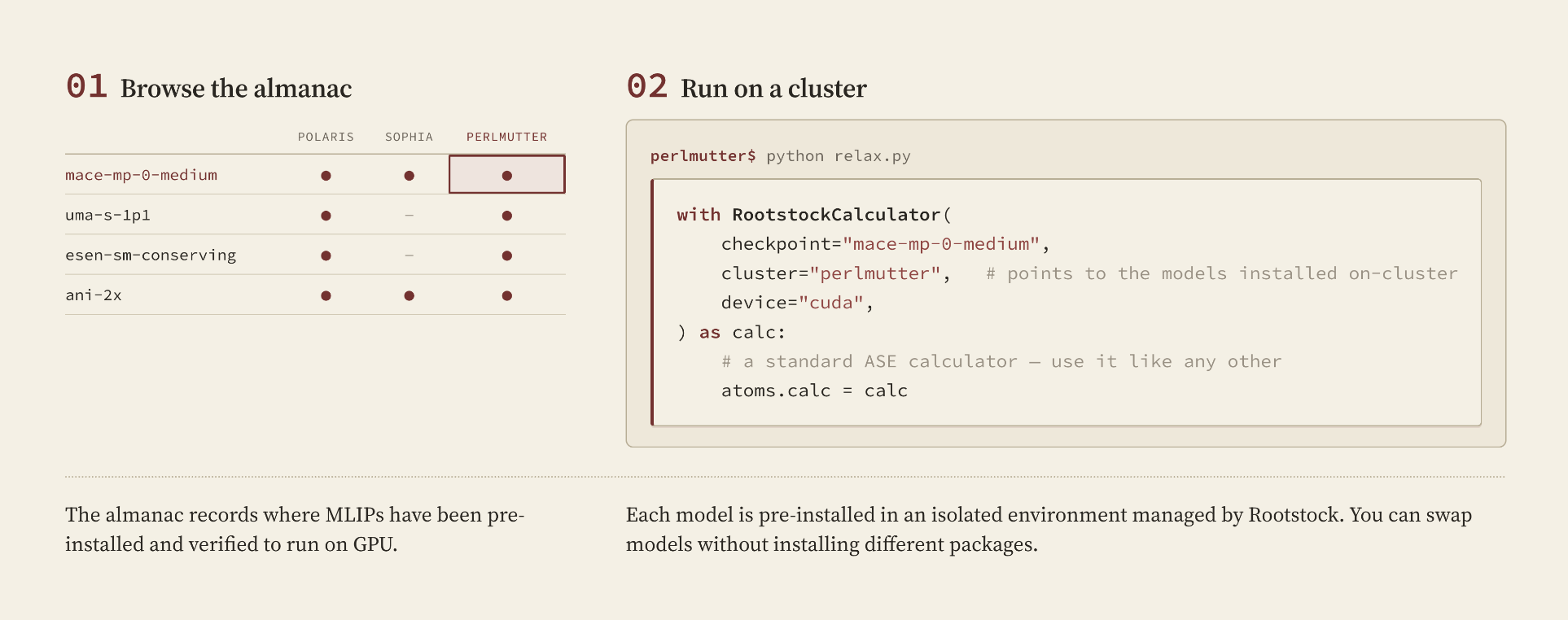 Rootstock user journey: browse the almanac, then run a checkpoint on a cluster